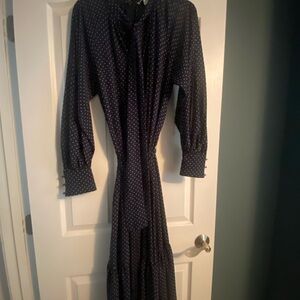 Elegant Navy Polka Dot Dress
